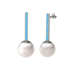 Serilda İnci Küpe - Inci ve akuamarin 14 ayar beyaz altın küpe #1dujin6