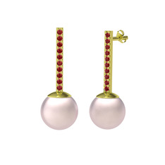 Serilda İnci Küpe - Pembe inci ve garnet 8 ayar altın küpe #1kjeez