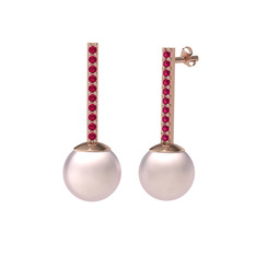 Serilda İnci Küpe - Pembe inci ve rodolit garnet 925 ayar rose altın kaplama gümüş küpe #1psrybg