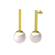 Serilda İnci Küpe - Inci ve sitrin 18 ayar altın küpe #1roxu5x