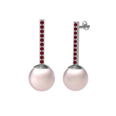 Serilda İnci Küpe - Pembe inci ve kök yakut 14 ayar beyaz altın küpe #1x1eqfi