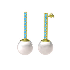 Serilda İnci Küpe - Inci ve akuamarin 18 ayar altın küpe #7jih83