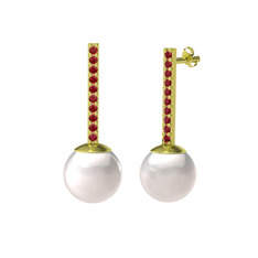 Inci ve garnet 14 ayar altın küpe