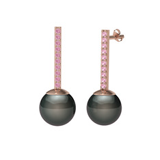 Serilda İnci Küpe - Siyah inci ve pembe kuvars 925 ayar rose altın kaplama gümüş küpe #n81zlg