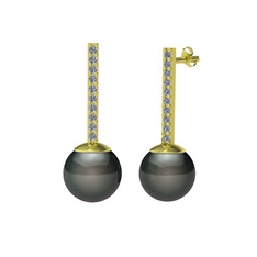 Serilda İnci Küpe - Siyah inci ve swarovski 14 ayar altın küpe #pswp45