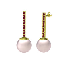 Serilda İnci Küpe - Pembe inci ve kök yakut 14 ayar altın küpe #rp4p5g