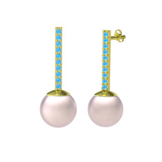 Serilda İnci Küpe - Pembe inci ve akuamarin 8 ayar altın küpe #s56a8u