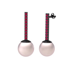 Serilda İnci Küpe - Pembe inci ve rodolit garnet 925 ayar siyah rodyum kaplama gümüş küpe #sndwno