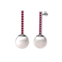 Serilda İnci Küpe - Inci ve rodolit garnet 925 ayar gümüş küpe #ux8tue