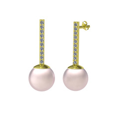 Serilda İnci Küpe - Pembe inci ve pırlanta 14 ayar altın küpe (0.4 karat) #yv1xqk