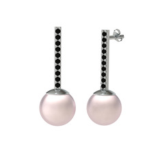 Serilda İnci Küpe - Pembe inci ve siyah zirkon 14 ayar beyaz altın küpe #zt4kq2