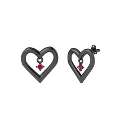Koi Kalp Küpe - Rodolit garnet 925 ayar siyah rodyum kaplama gümüş küpe #1bwf8h5