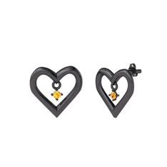 Koi Kalp Küpe - Sitrin 925 ayar siyah rodyum kaplama gümüş küpe #1oxxn3z