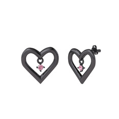 Koi Kalp Küpe - Pembe kuvars 925 ayar siyah rodyum kaplama gümüş küpe #1y6xfm9