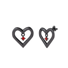 Koi Kalp Küpe - Garnet 925 ayar siyah rodyum kaplama gümüş küpe #ku7sfi