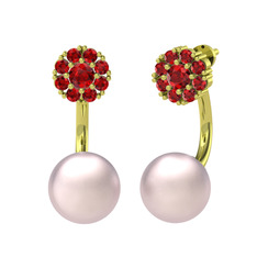 Garnet ve pembe inci 14 ayar altın küpe