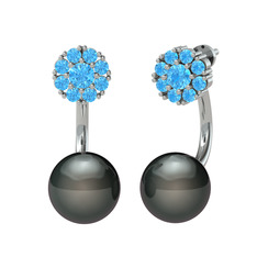 Fiona İnci Küpe - Akuamarin ve siyah inci 18 ayar beyaz altın küpe #11cofa1