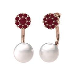 Fiona İnci Küpe - Kök yakut ve inci 925 ayar rose altın kaplama gümüş küpe #1374ziv