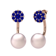 Fiona İnci Küpe - Lab safir ve pembe inci 925 ayar rose altın kaplama gümüş küpe #14oooe8