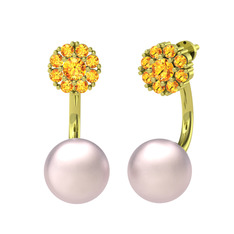 Fiona İnci Küpe - Sitrin ve pembe inci 14 ayar altın küpe #15jbpfi