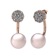Pırlanta ve pembe inci 18 ayar rose altın küpe (1.98 karat)