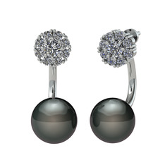 Fiona İnci Küpe - Swarovski ve siyah inci 14 ayar beyaz altın küpe #15zrx7m