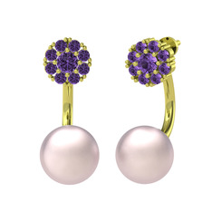 Fiona İnci Küpe - Ametist ve pembe inci 8 ayar altın küpe #1avehys