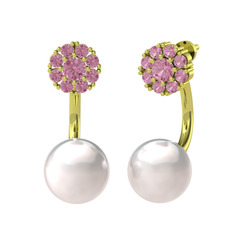 Fiona İnci Küpe - Pembe kuvars ve inci 8 ayar altın küpe #1b40eh3