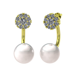 Swarovski ve inci 18 ayar altın küpe