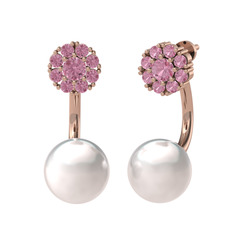 Fiona İnci Küpe - Pembe kuvars ve inci 8 ayar rose altın küpe #1gq9c8k