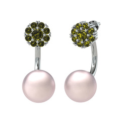 Peridot ve pembe inci 925 ayar gümüş küpe