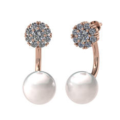 Swarovski ve inci 14 ayar rose altın küpe