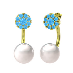 Fiona İnci Küpe - Akuamarin ve inci 18 ayar altın küpe #1nnvcil