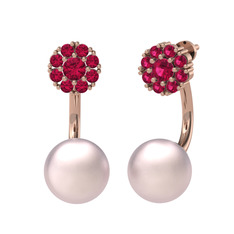 Fiona İnci Küpe - Rodolit garnet ve pembe inci 925 ayar rose altın kaplama gümüş küpe #1qpi2tw