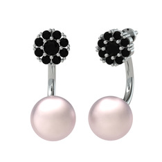 Fiona İnci Küpe - Siyah zirkon ve pembe inci 18 ayar beyaz altın küpe #1qv4doi