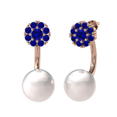 Fiona İnci Küpe - Lab safir ve inci 925 ayar rose altın kaplama gümüş küpe #1r7bic6