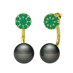 Fiona İnci Küpe - Kök zümrüt ve siyah inci 14 ayar altın küpe #1uga135