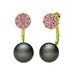 Fiona İnci Küpe - Pembe kuvars ve siyah inci 925 ayar altın kaplama gümüş küpe #1v48m5k