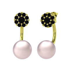 Fiona İnci Küpe - Siyah zirkon ve pembe inci 925 ayar altın kaplama gümüş küpe #1xskh6r