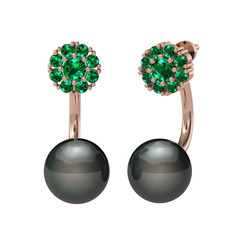 Fiona İnci Küpe - Yeşil kuvars ve siyah inci 18 ayar rose altın küpe #9gfz1h