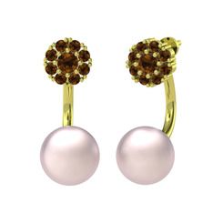 Fiona İnci Küpe - Dumanlı kuvars ve pembe inci 925 ayar altın kaplama gümüş küpe #bh8zgl