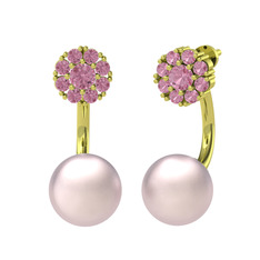 Fiona İnci Küpe - Pembe kuvars ve pembe inci 925 ayar altın kaplama gümüş küpe #k0db5s