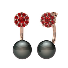 Garnet ve siyah inci 18 ayar rose altın küpe