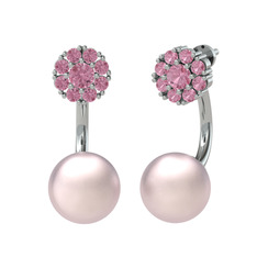 Fiona İnci Küpe - Pembe kuvars ve pembe inci 18 ayar beyaz altın küpe #mhasn5