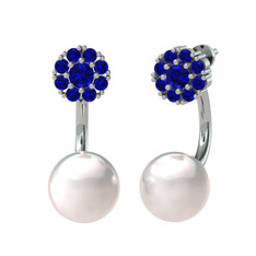 Fiona İnci Küpe - Lab safir ve inci 8 ayar beyaz altın küpe #rxzhis