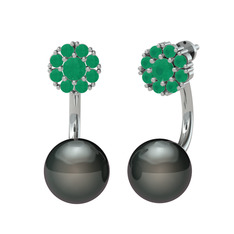 Kök zümrüt ve siyah inci 925 ayar gümüş küpe