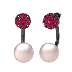 Fiona İnci Küpe - Rodolit garnet ve pembe inci 925 ayar siyah rodyum kaplama gümüş küpe #vu51s5