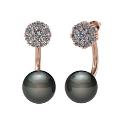 Swarovski ve siyah inci 8 ayar rose altın küpe