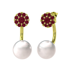 Fiona İnci Küpe - Kök yakut ve inci 18 ayar altın küpe #xxrvzu