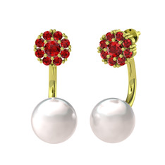 Fiona İnci Küpe - Garnet ve inci 8 ayar altın küpe #y19plo